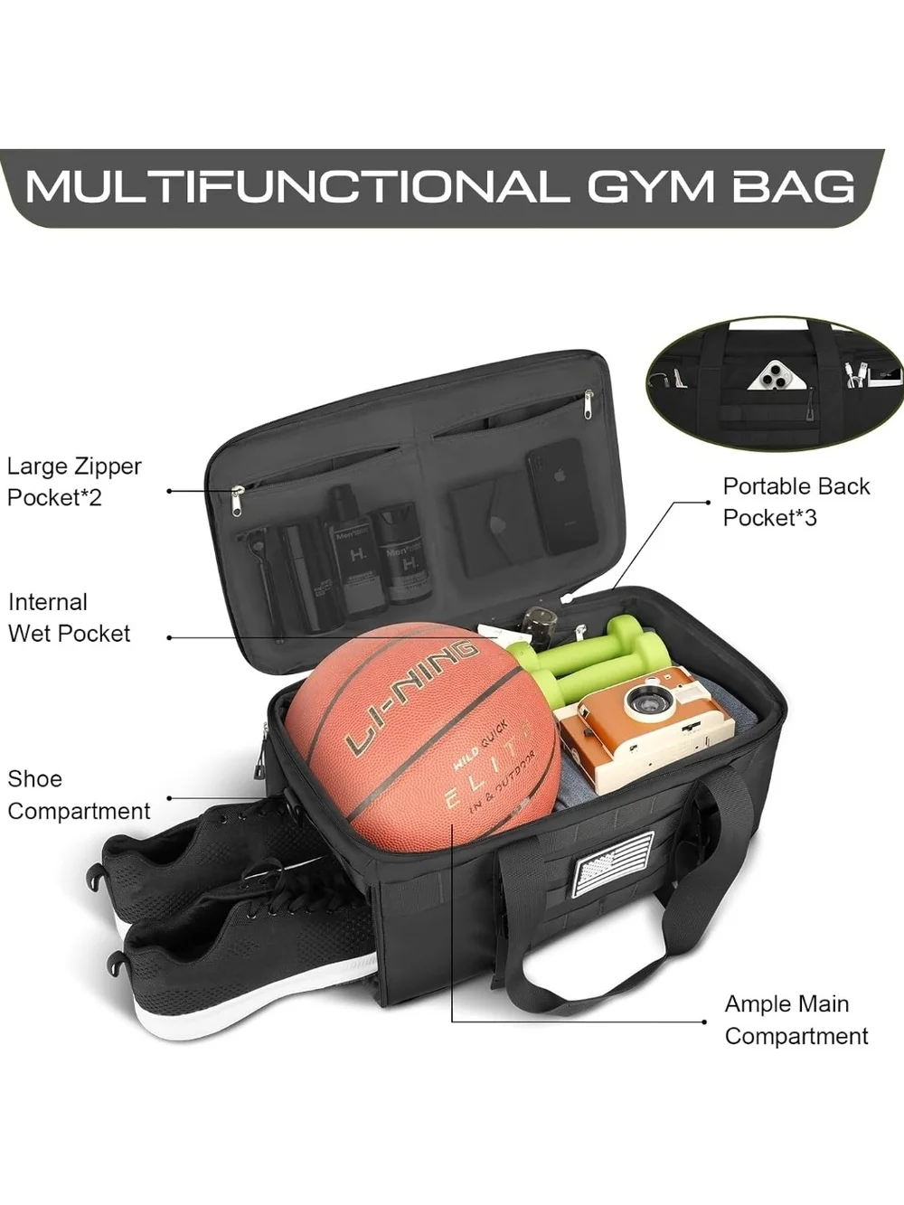 Tactical Black Travel Duffel & Backpack Set - Military Style